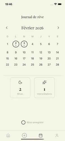 Écran du calendrier des rêves
