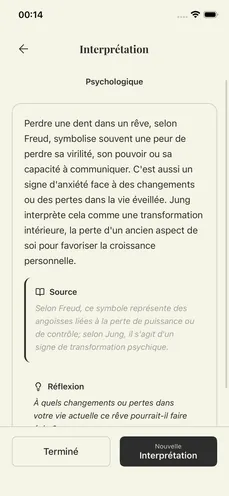 Écran d’interprétation d’un rêve